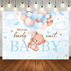 Lofaris We Can Bearly Wait Blue Balloon Baby Shower Backdrop