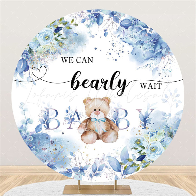 Lofaris We Can Bearly Wait Blue Flower Baby Shower Circle Backdrop