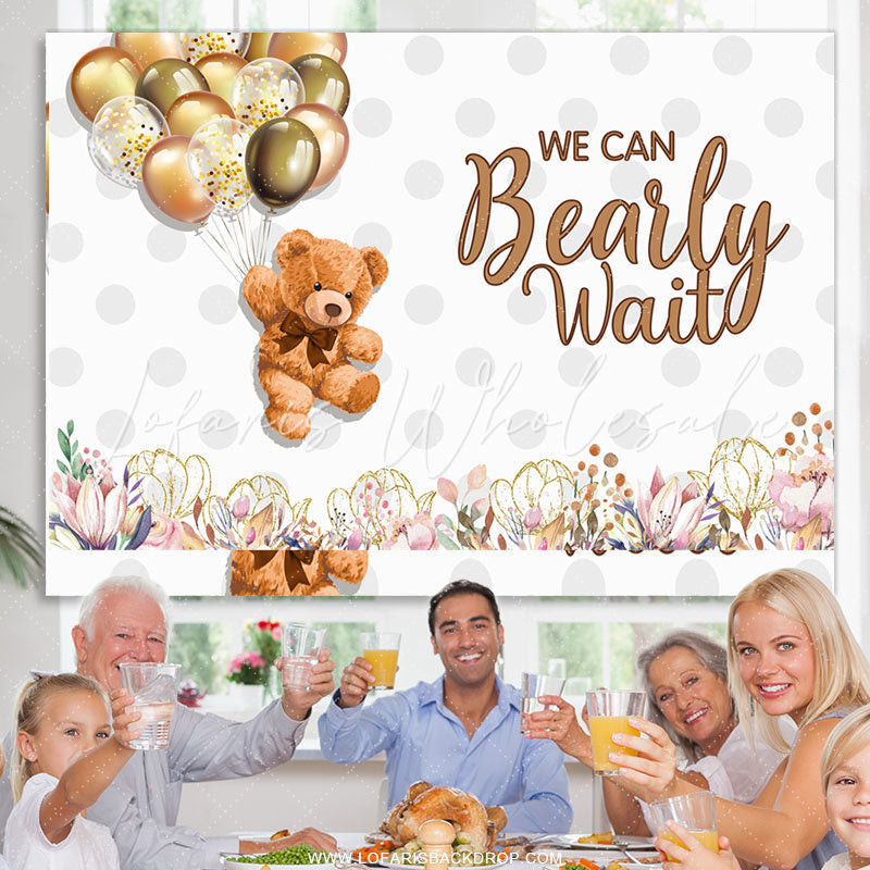 Lofaris We Can Bearly Wait Flying Bear Baby Shower Backdrop For Girl Boy