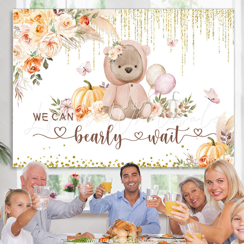 Lofaris We Can Bearly Wait Light Khaki Floral Baby Shower Backdrop