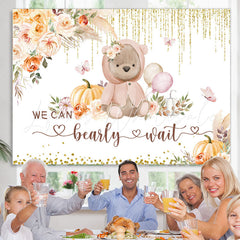 Lofaris We Can Bearly Wait Light Khaki Floral Baby Shower Backdrop