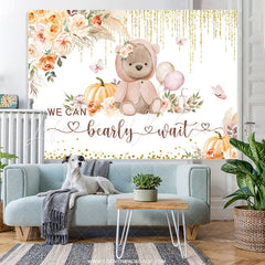 Lofaris We Can Bearly Wait Light Khaki Floral Baby Shower Backdrop