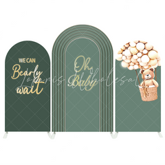 We Can Bearly Wait Oh Baby Hot Air Balloon Teddy Bear Birthday Party Arch Backdrop Wall Cloth Cover