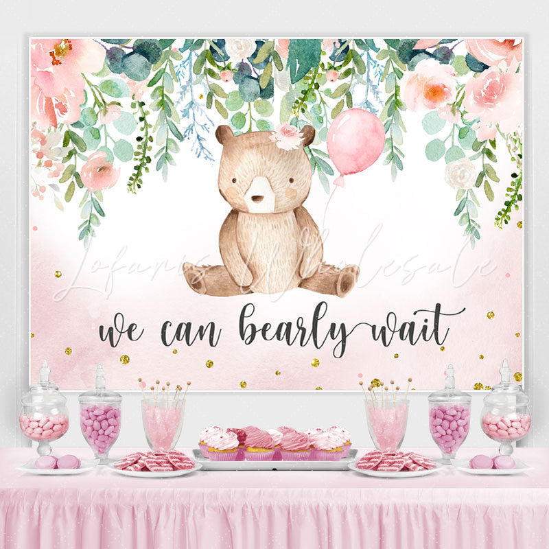 Lofaris We Can Bearly Wait Pink Floral Baby Shower Backdrop