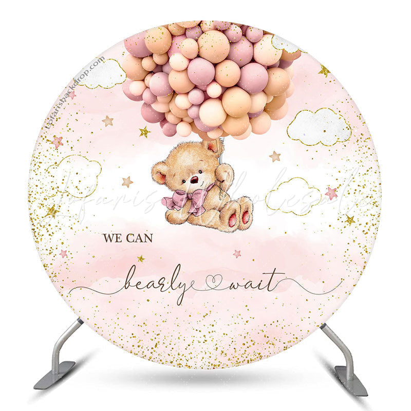 Lofaris We Can Bearly Wait Pink Round Baby Shower Backdrop