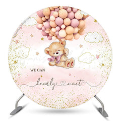 Lofaris We Can Bearly Wait Pink Round Baby Shower Backdrop