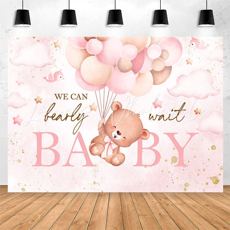 Lofaris We Can Bearly Wait Teddy Pink Baby Shower Backdrop