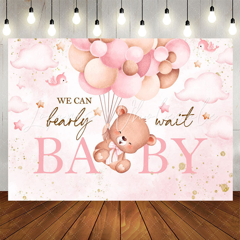 Lofaris We Can Bearly Wait Teddy Pink Baby Shower Backdrop