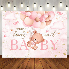Lofaris We Can Bearly Wait Teddy Pink Baby Shower Backdrop