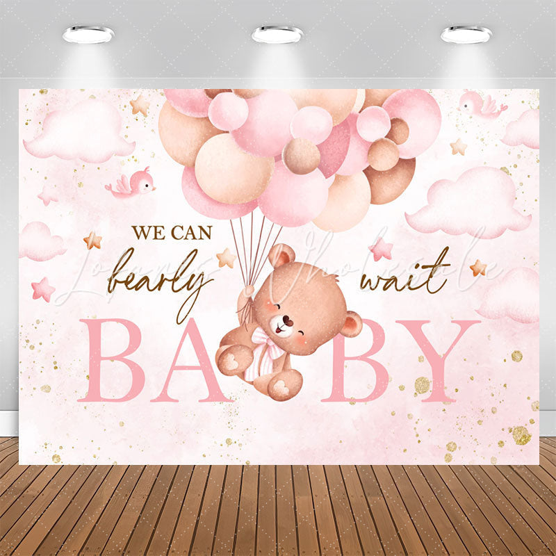 Lofaris We Can Bearly Wait Teddy Pink Baby Shower Backdrop
