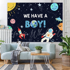 Lofaris We Have A Boy Cartoon Outer Space Rocket Astronaut Backdrop