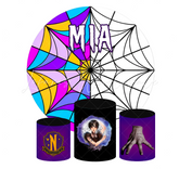Wednesday Birthday Party Round Backdrop Cover Plinth Cylinder Pedestal Cloth Cover
