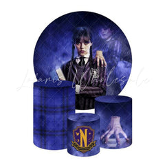 Wednesday Themed Round Backdrop and Cylinder Cover Kit for Events