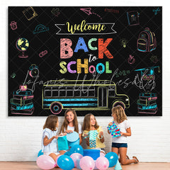 Lofaris Welcome Back to School Drawing Bus Photoshoot Backdrop