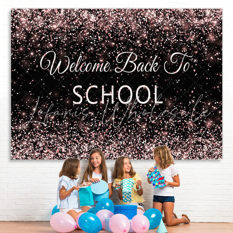 Lofaris Welcome Back To School Rose Gold Glitter Black Backdrop