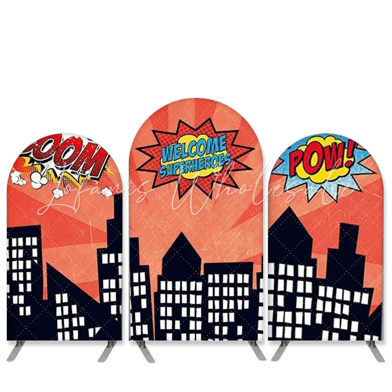 Lofaris Welcome Super Heroes Theme High Buildings Arch Backdrop Kit