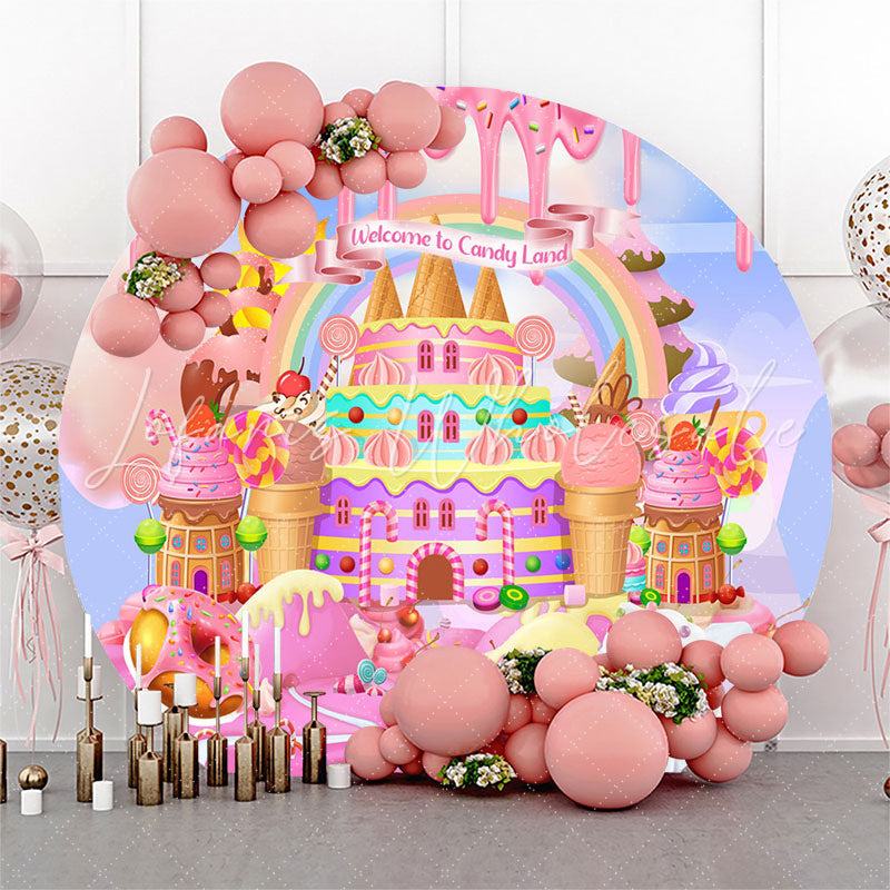 Lofaris Welcome To Candy Land Colorful Cakes Birthday Backdrop