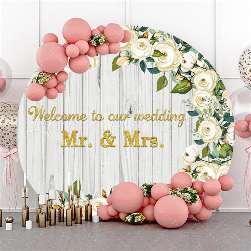 Lofaris Welcome To Our Wedding Flower Round Backdrop