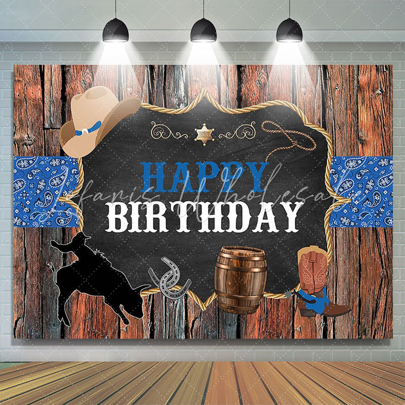 Lofaris Western Cowboy Theme Rustic Wood Happy Birthday PartyBackdrop