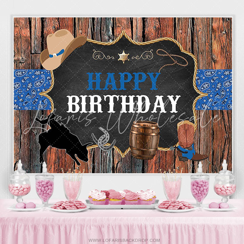 Lofaris Western Cowboy Theme Rustic Wood Happy Birthday PartyBackdrop