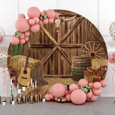 Lofaris Western Cowboy Wooden Barn Round Birthday Backdrop