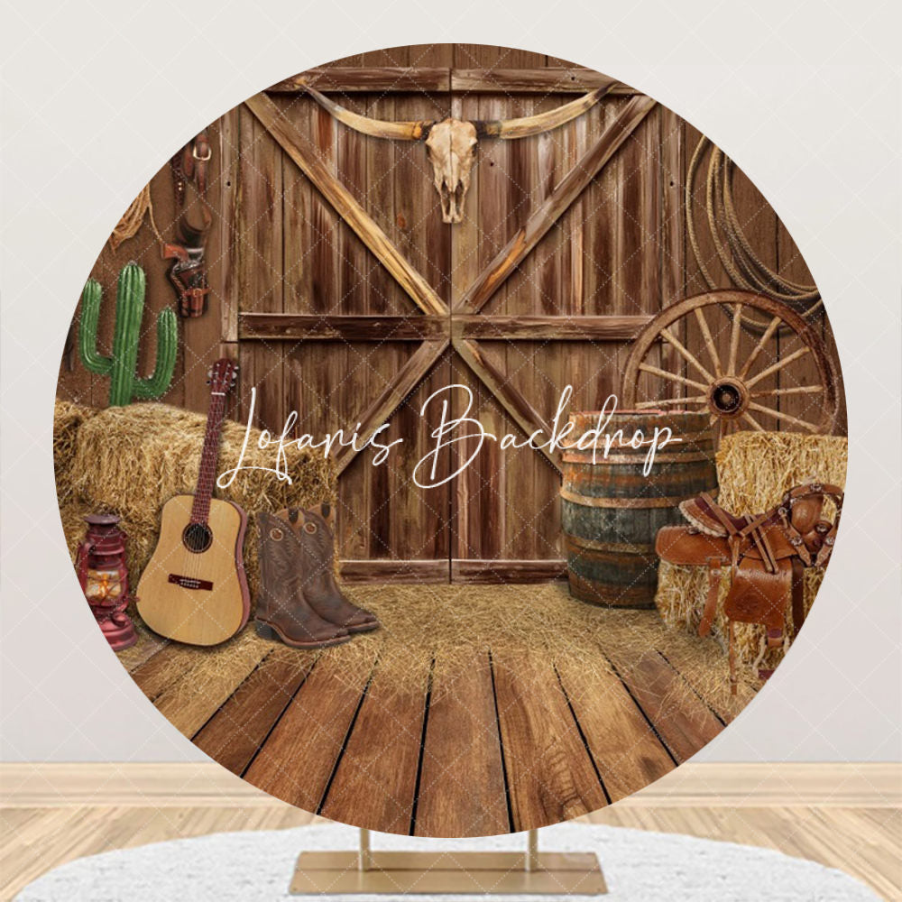 Lofaris Western Cowboy Wooden Barn Round Birthday Backdrop