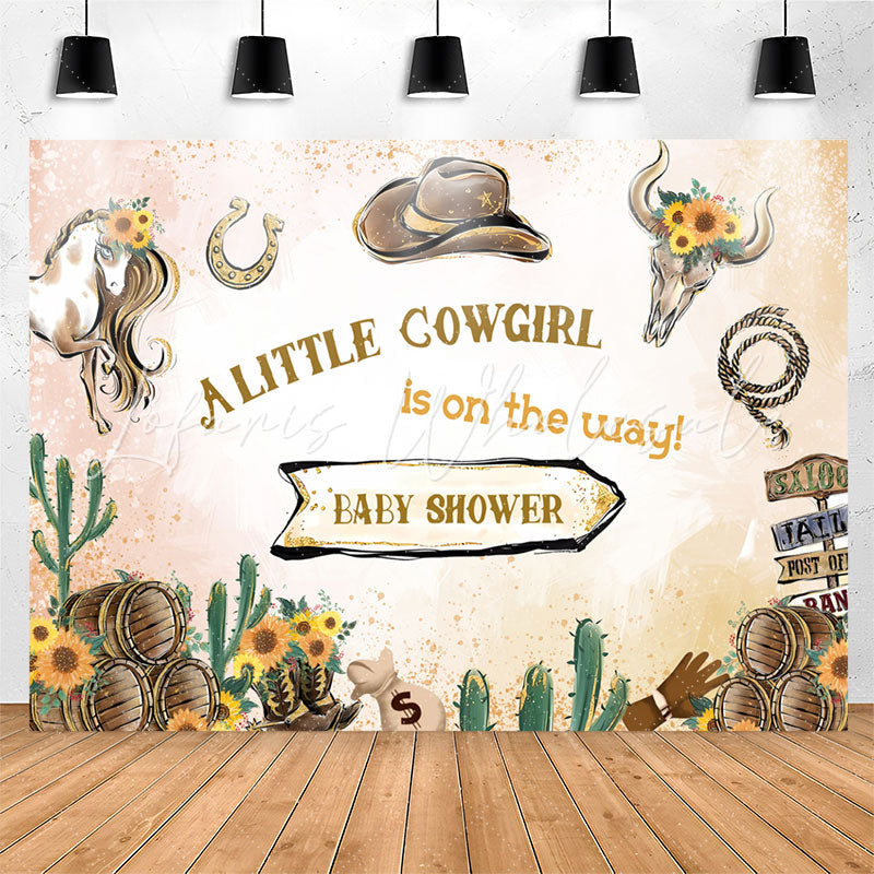 Lofaris Western Cowgirl Floral Cactus Baby Shower Backdrop