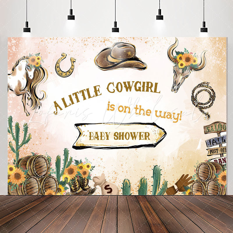 Lofaris Western Cowgirl Floral Cactus Baby Shower Backdrop