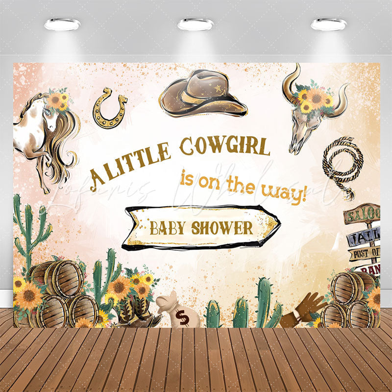 Lofaris Western Cowgirl Floral Cactus Baby Shower Backdrop