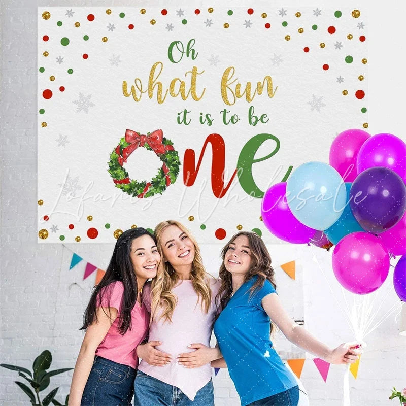 Lofaris What Fun It Is to be One Christmas Backdrop for Baby Shower
