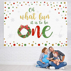 Lofaris What Fun It Is to be One Christmas Backdrop for Baby Shower