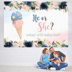 Lofaris What Will Baby Be Icecream Floral Backdrop for Shower Party