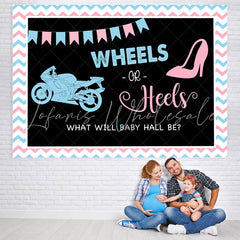 Lofaris Wheels And Heels Black Baby Shower Backdrop Decoration