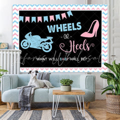Lofaris Wheels And Heels Black Baby Shower Backdrop Decoration