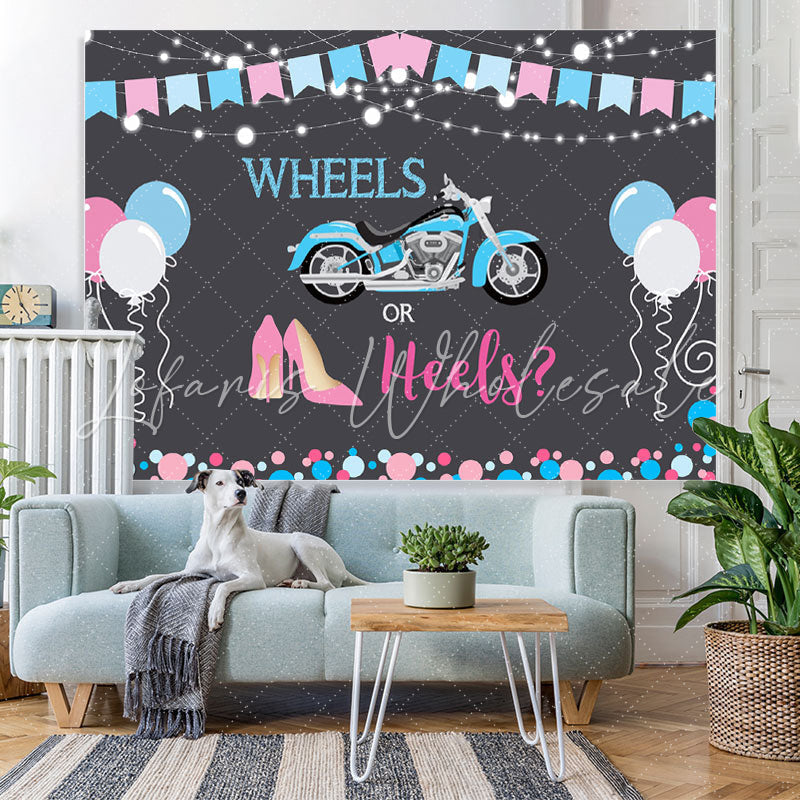Lofaris Wheels Or Heels Gender Reveal Baby Shower Backdrop