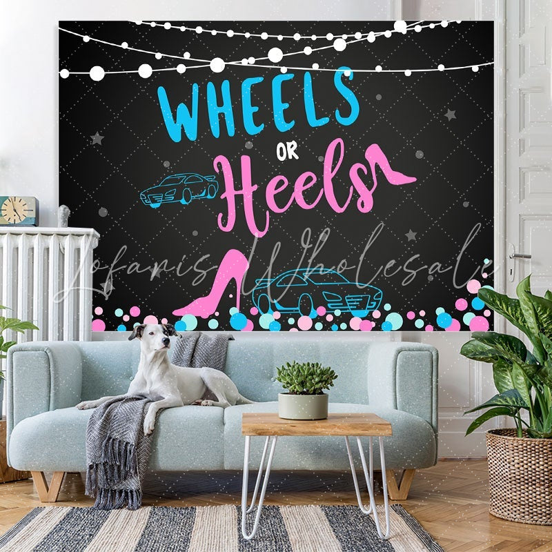 Lofaris Wheels and Heels Baby Shower Backdrop