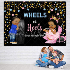 Lofaris Wheels Or Heels With Stars Baby shower Backdrop