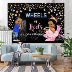 Lofaris Wheels Or Heels With Stars Baby shower Backdrop