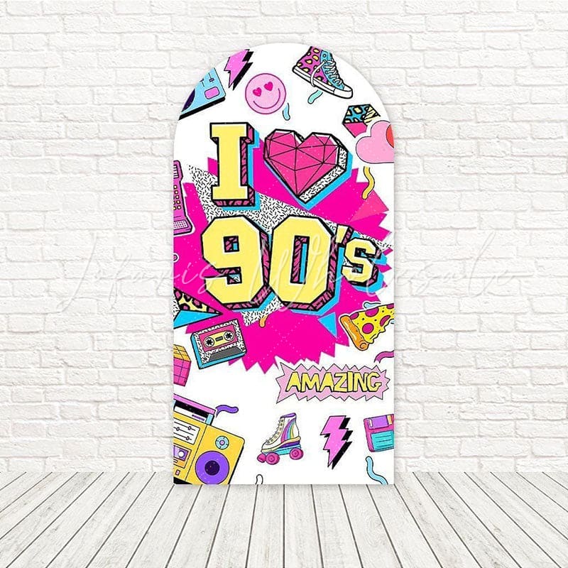 White 90S Theme Vibrant Nostalgia Arch Backdrop For Fun Party