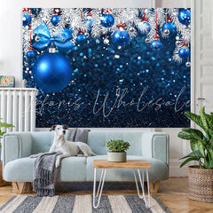 Lofaris White And Blue Glitter Balls Merry Christmas Backdrop