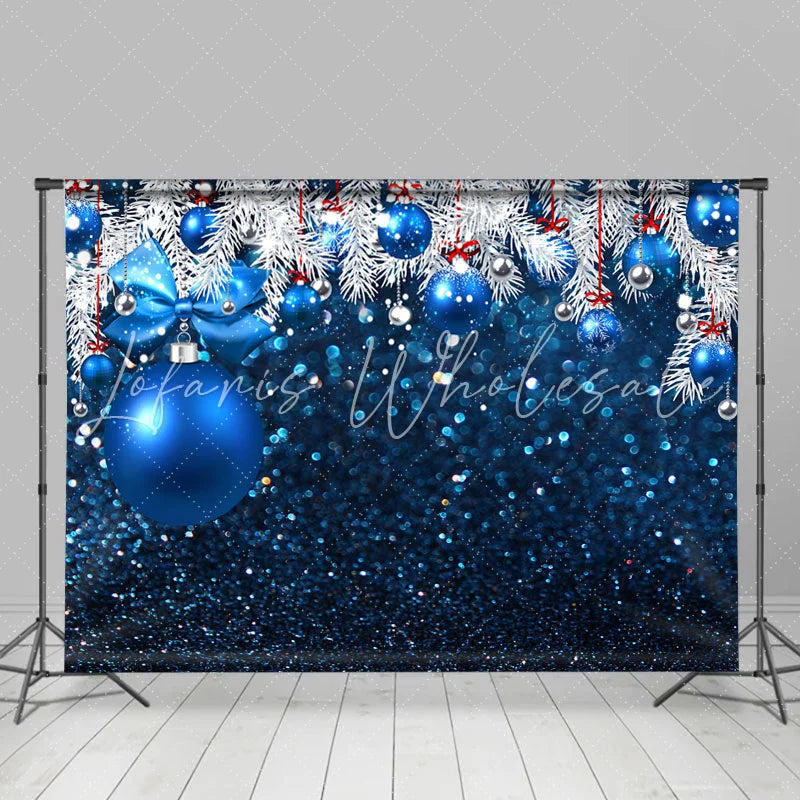 Lofaris White And Blue Glitter Balls Merry Christmas Backdrop
