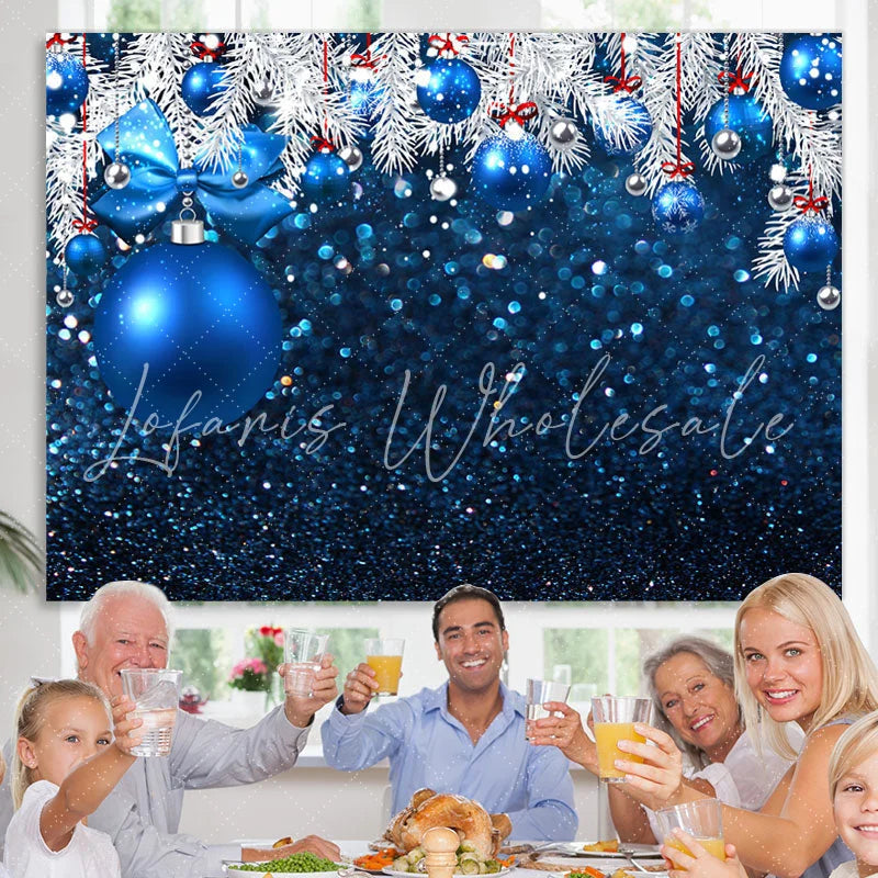 Lofaris White And Blue Glitter Balls Merry Christmas Backdrop