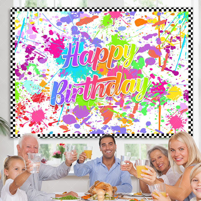 Lofaris White And Colored Graffiti Happy Birthday Backdrop