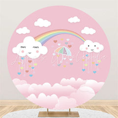 Lofaris White And Pink Clouds Happy Birthday Circle Backdrop
