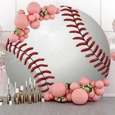 Lofaris White And Red Baseball Round Happy Birthday Backdrop