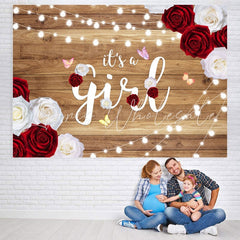 Lofaris White And Red Rose Glitter Wooden Baby Shower Backdrop