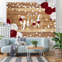 Lofaris White And Red Rose Glitter Wooden Baby Shower Backdrop