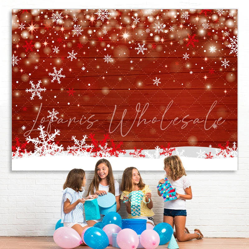 Lofaris White And Red Snowflake With Glitter Stars Backdrop