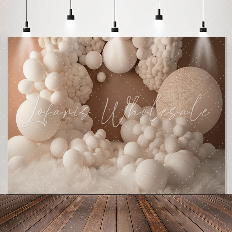 Lofaris White Balloons And Feather Beige Birthday Backdrop