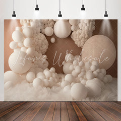 Lofaris White Balloons And Feather Beige Birthday Backdrop